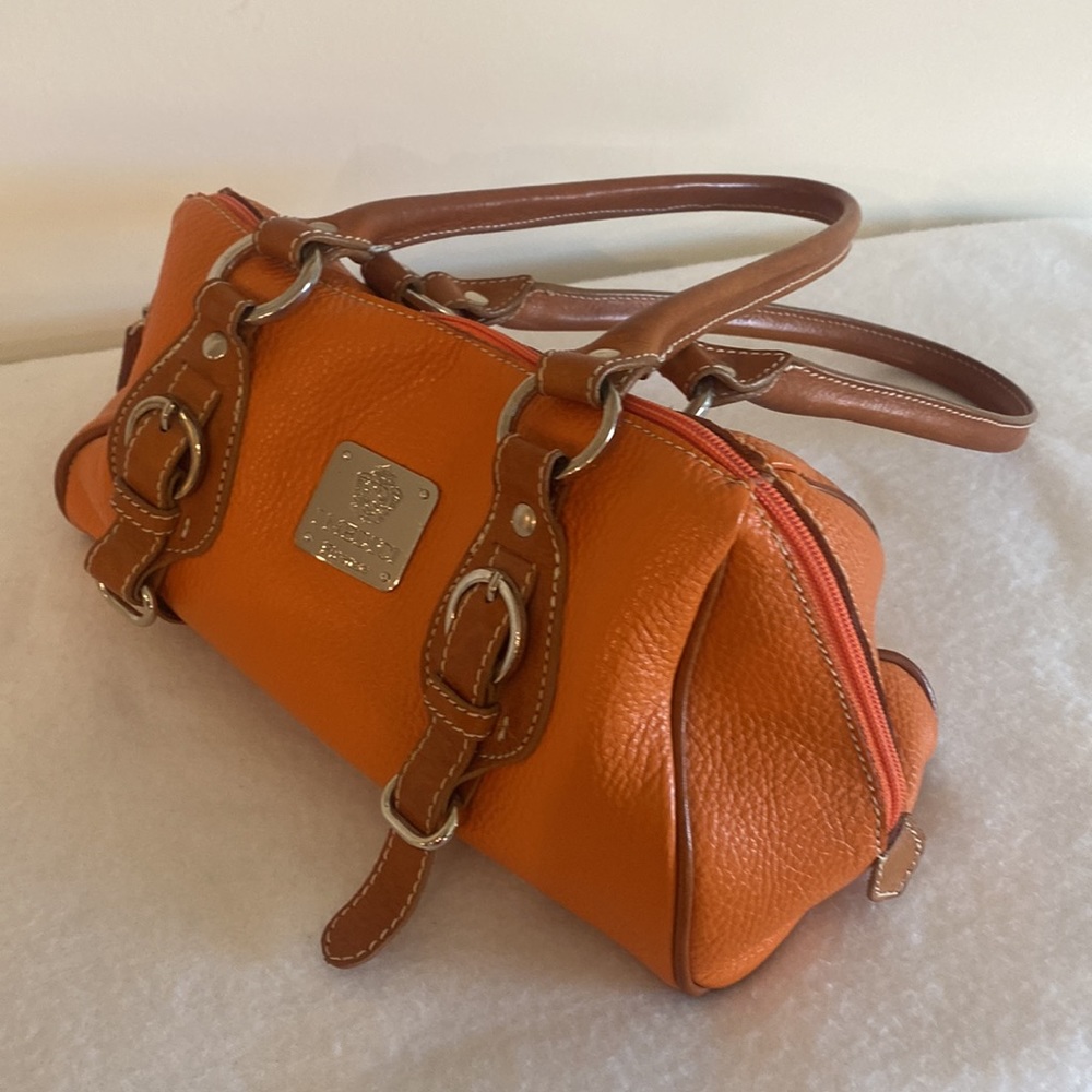 Orange Mini Leather Satchel Bag with Brown Trim - Picture 8 of 9